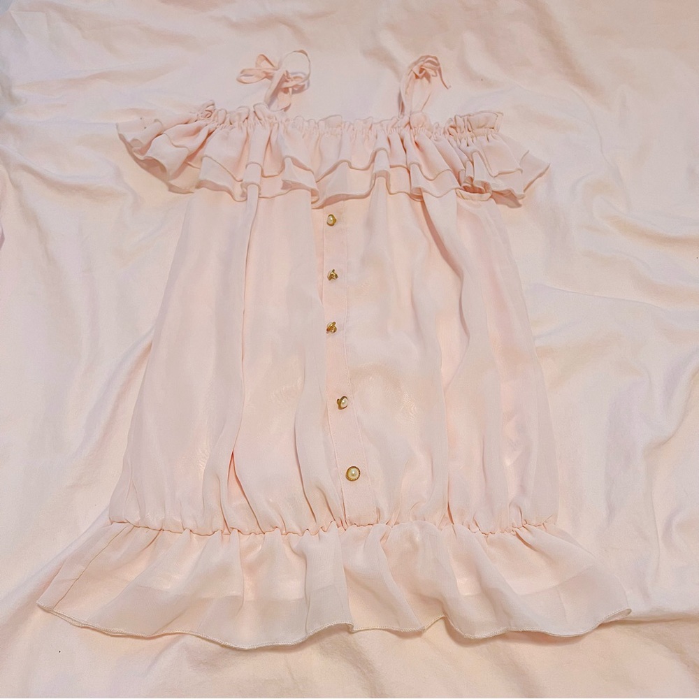 Hime Gyaru Harajuku J-fashion Ryosan Kawaii Pink Ruffled Off-Shoulder Top